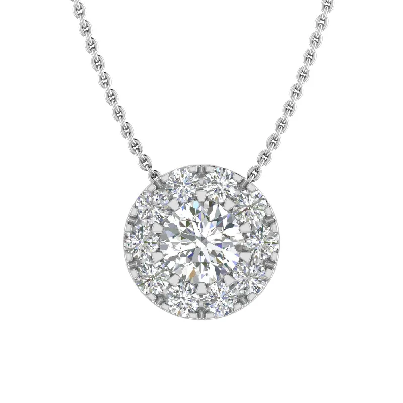 Retro deco necklaces-1/4 Carat Diamond Cluster Pendant Necklace in Gold (Silver Chain Included) - IGI Certified