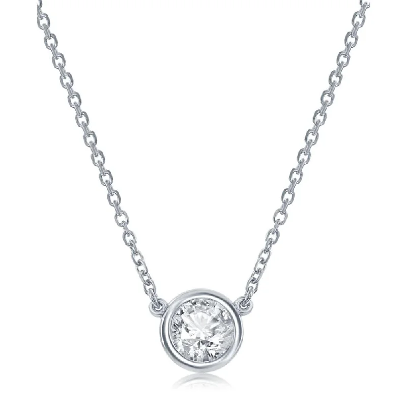 Vivid gem necklaces-14K White Gold Bezel-Set Diamond Solitaire Necklace - 3/8ct, G, SI1