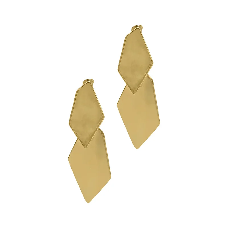 Alloy metal earrings-14k Gold Plated Diamond Shape Drop Earrings