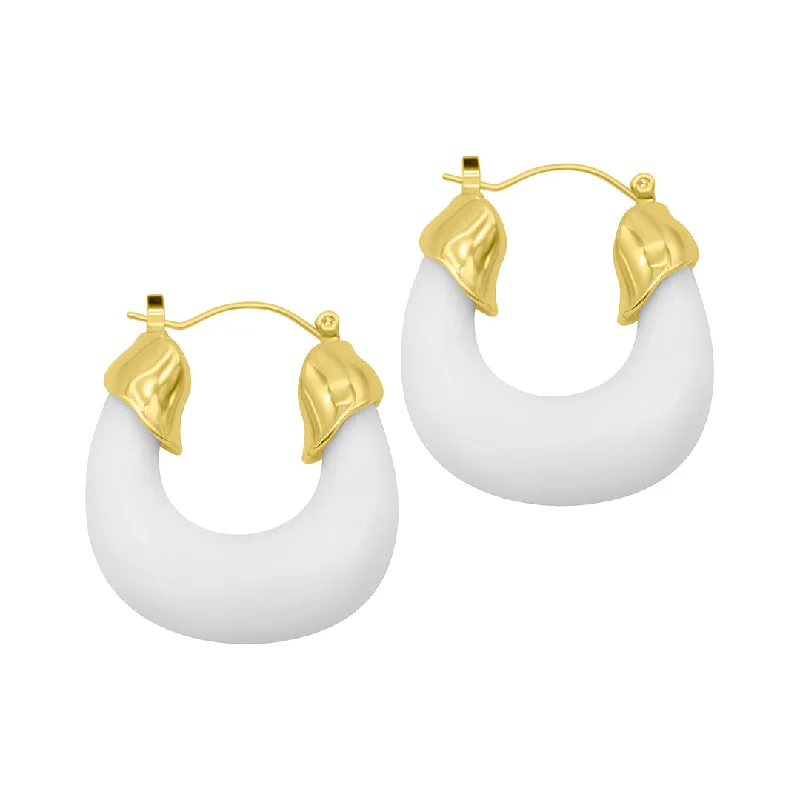 Aged brass earrings-14k Gold Plated White Lucite Boxy Hoop Earrings