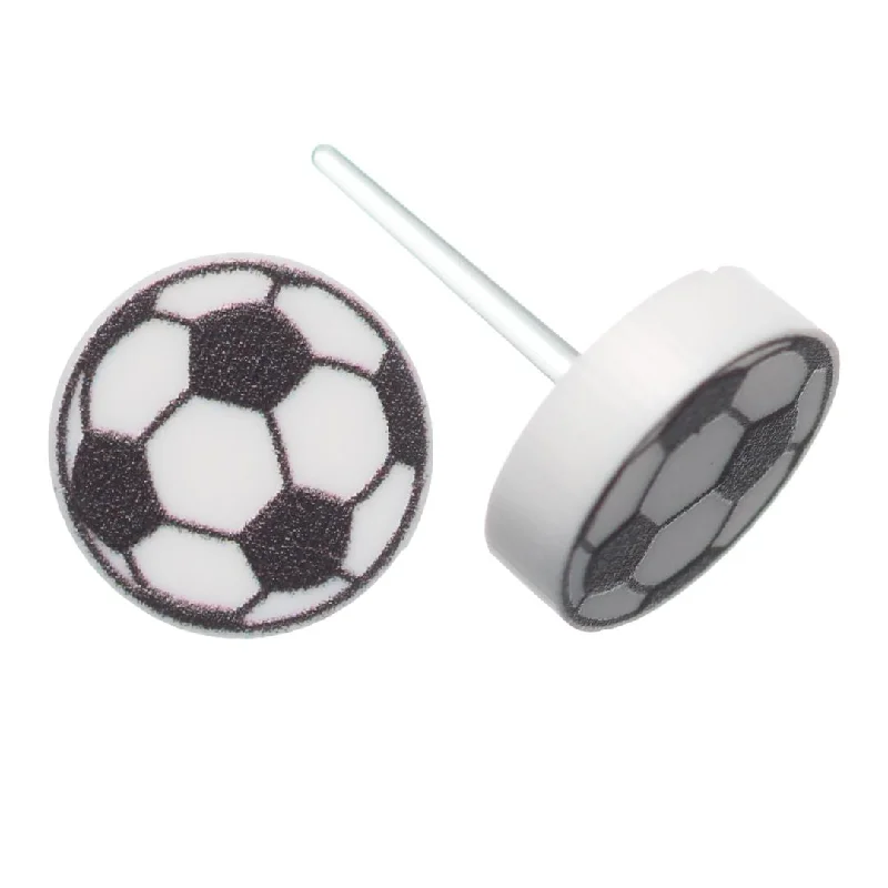 Soccer Ball Studs Hypoallergenic Earrings for Sensitive Ears Made with Plastic Posts