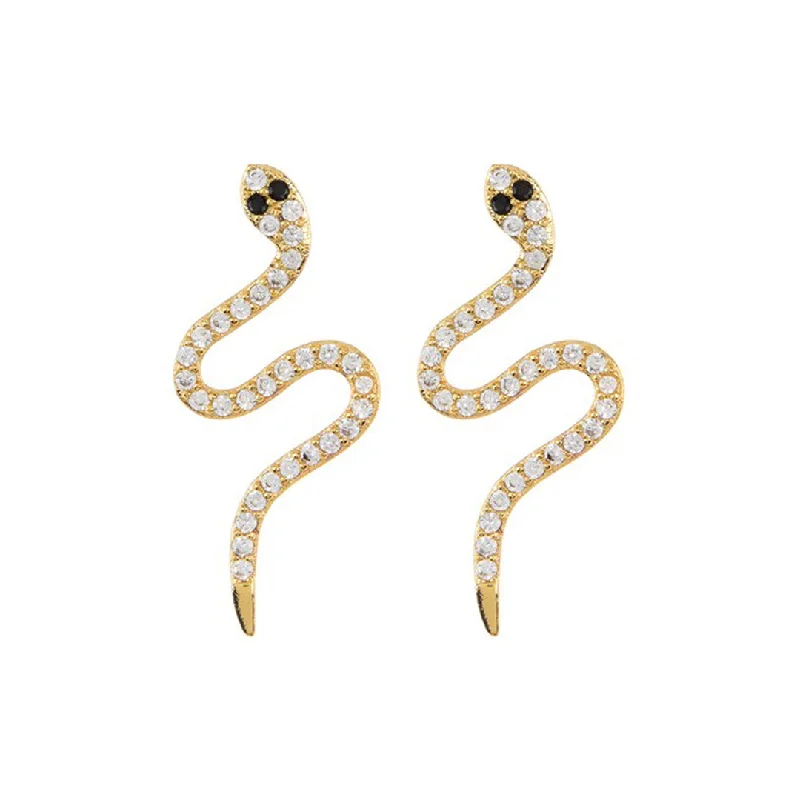 Tide shape earrings-14k Gold Plated Snake Crystal Earrings