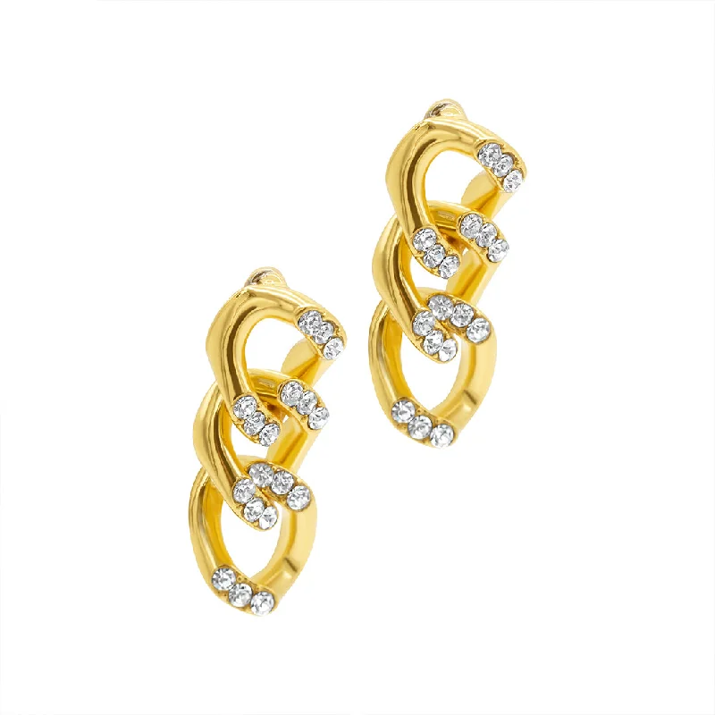 Glossy silver earrings-14k Gold Plated Crystal Curb Chain Earrings