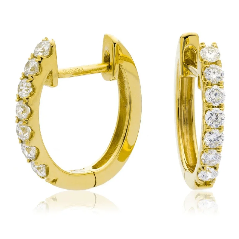 Soft threader earrings-DIAMOND CLAW SETTING HOOP EARRINGS IN 18K YELLOW GOLD