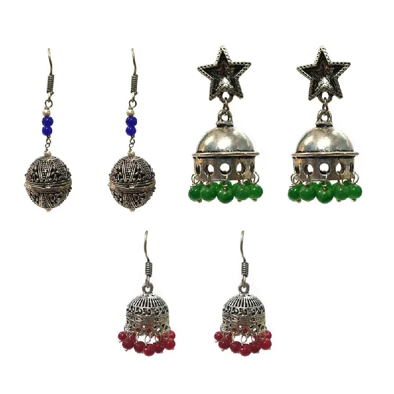 Glossy enamel earrings-Combo Pack Of 3 Pairs Of Earrings, Gold, Silver Hot and Bold TrendsTops Earring for Girls & Women