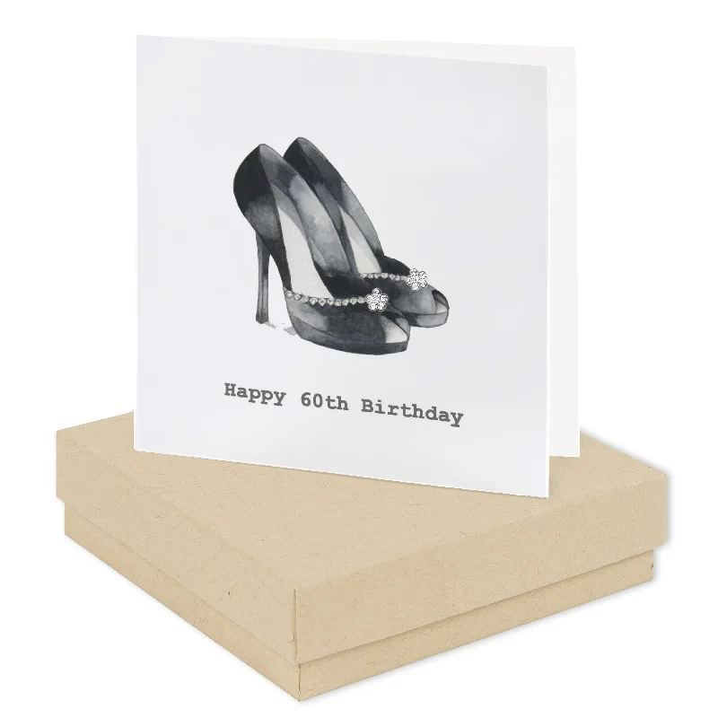 Sterling Silver Stud Earrings on 60th Birthday Card - Boxed Elegant Black Shoes Design - Milestone Birthday Gift