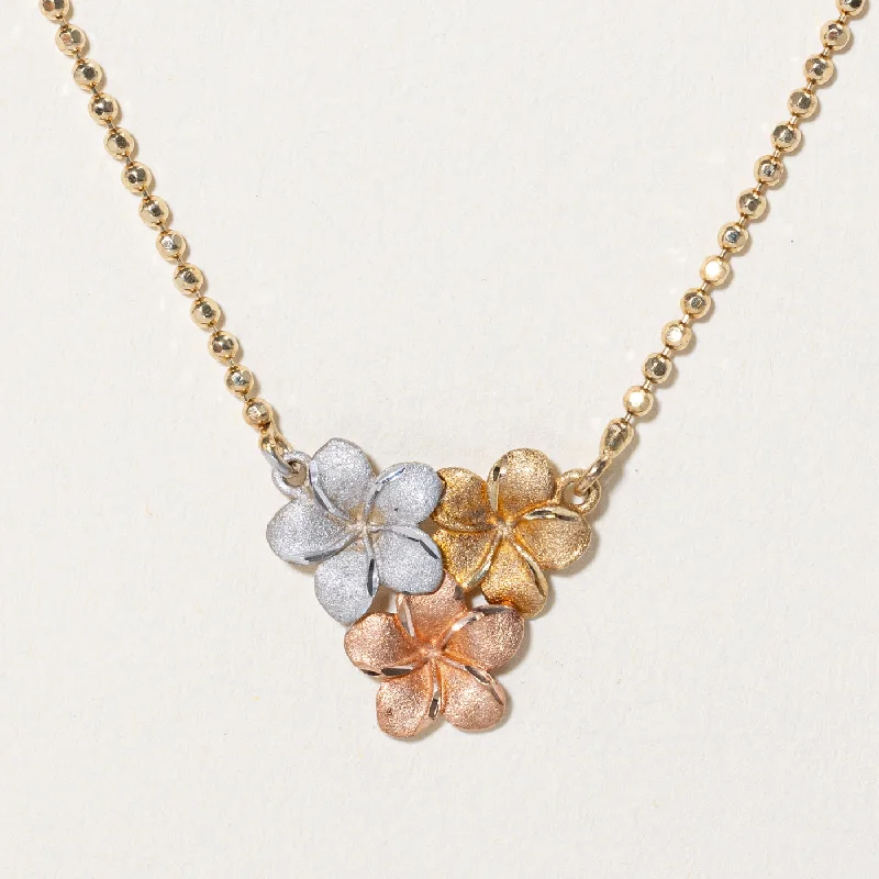 Regal diamond necklaces-14k Tri Tone Gold Flower Pendant Necklace | 16" |