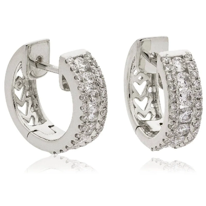 Solid bar earrings-DIAMOND FANCY HOOP EARRINGS IN 18K WHITE GOLD