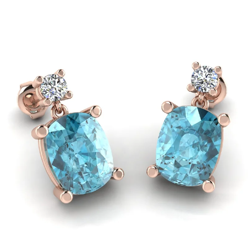 Spinel earrings-Cushion Shape Aquamarine Lab Grown Diamond Drop Earrings EDCCA