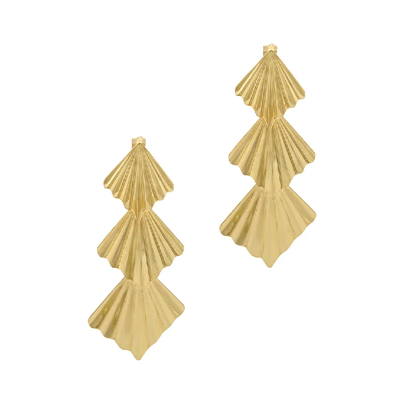 Round stud earrings-14k Gold Plated Fan Drop Earrings