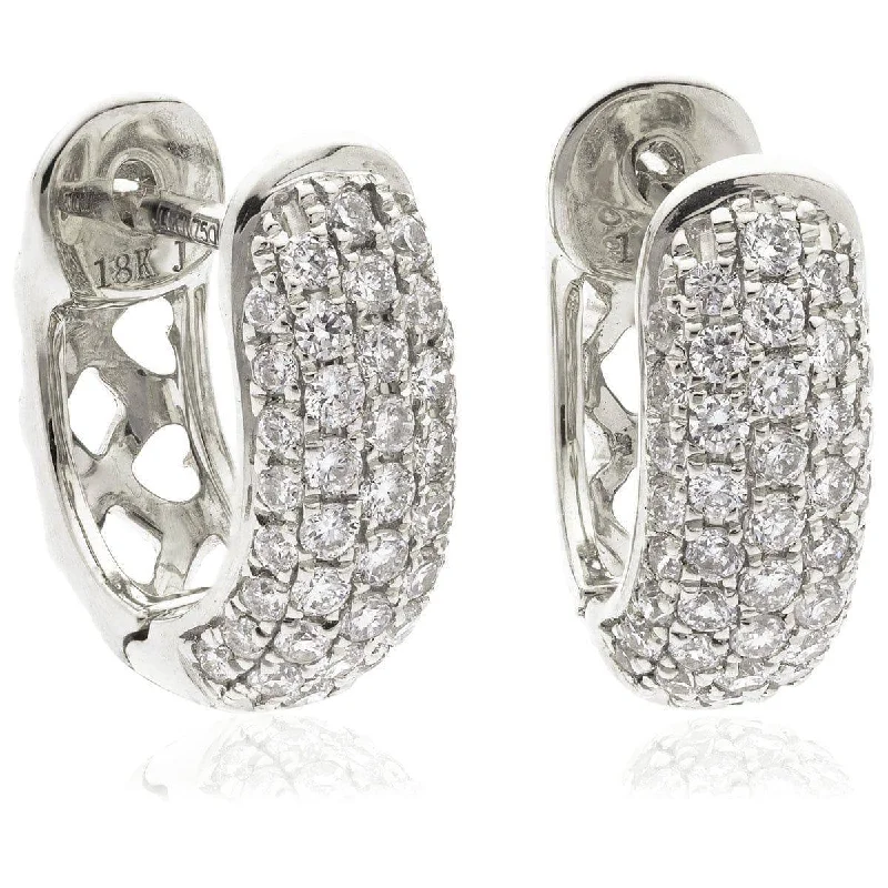 Soft cord earrings-DIAMOND PAVE SETTING HOOP EARRINGS IN 18K WHITE GOLD