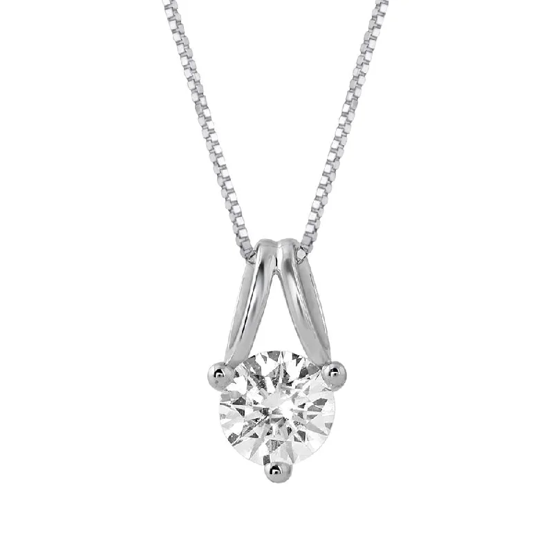 Quartz healing necklaces-1/2 Carat 3-Prong-Set Diamond Solitaire Pendant Necklace in Gold (Silver Chain Included)