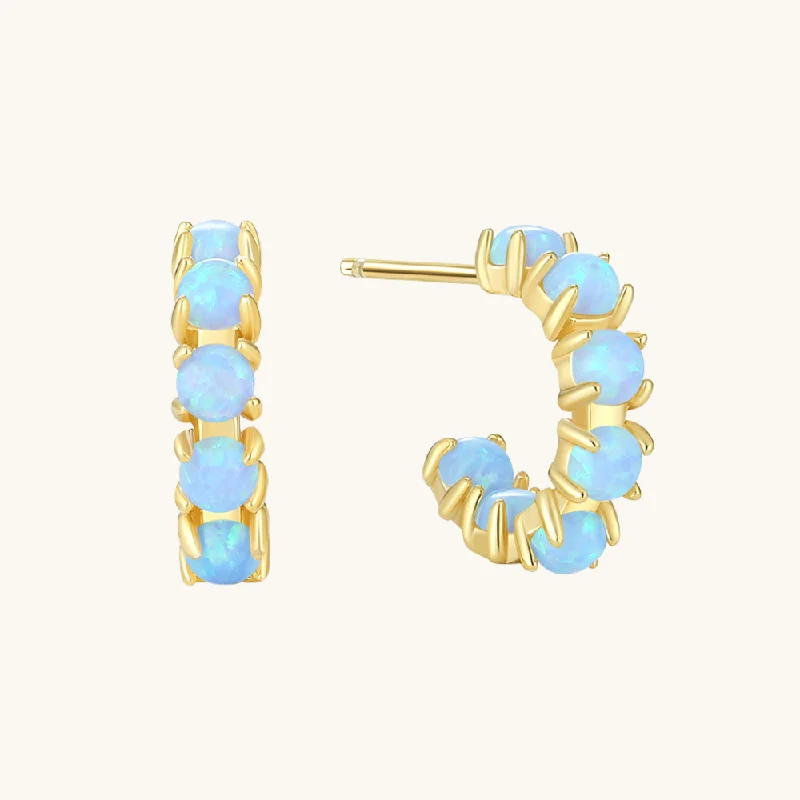 Gem-twisted earrings-Blue Mini Opal Hoops