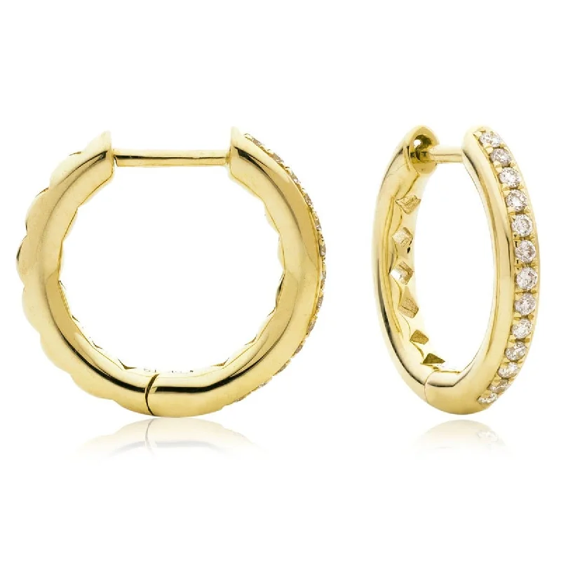 Retro deco earrings-DIAMOND GRAIN SETTING HOOP EARRINGS IN 18K YELLOW GOLD