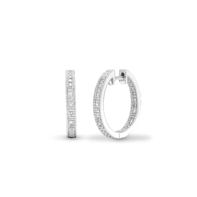 Cedar wood earrings-DIAMOND HOOP EARRINGS IN 9K WHITE GOLD