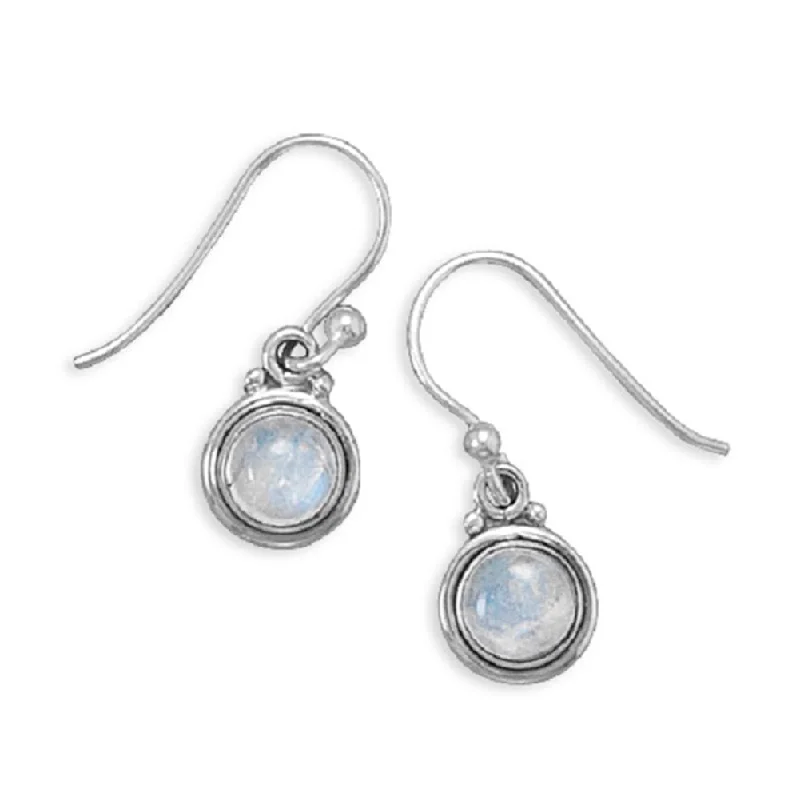 Flat medallion earrings-Rainbow Moonstone Polished Edge Round Sterling Silver Earrings