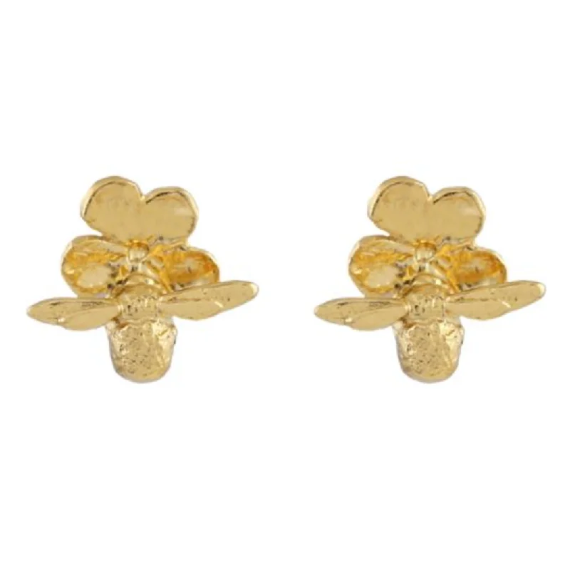 Glossy gold earrings-Forget Me Not Studs With Itsy Bitsy Bees