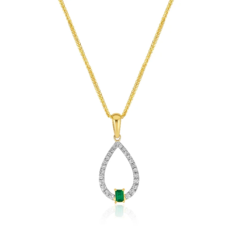 Fine drop necklaces-Emerald and Diamond Open Teardrop Necklace