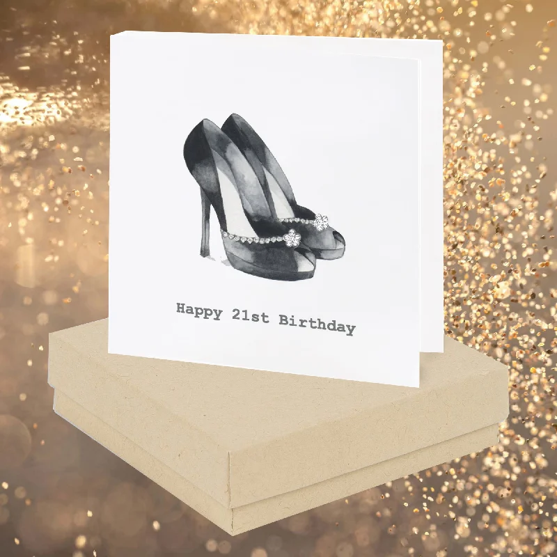 21st Birthday Sterling Silver Stud Earring Card - Boxed Black Heels - Perfect Gift