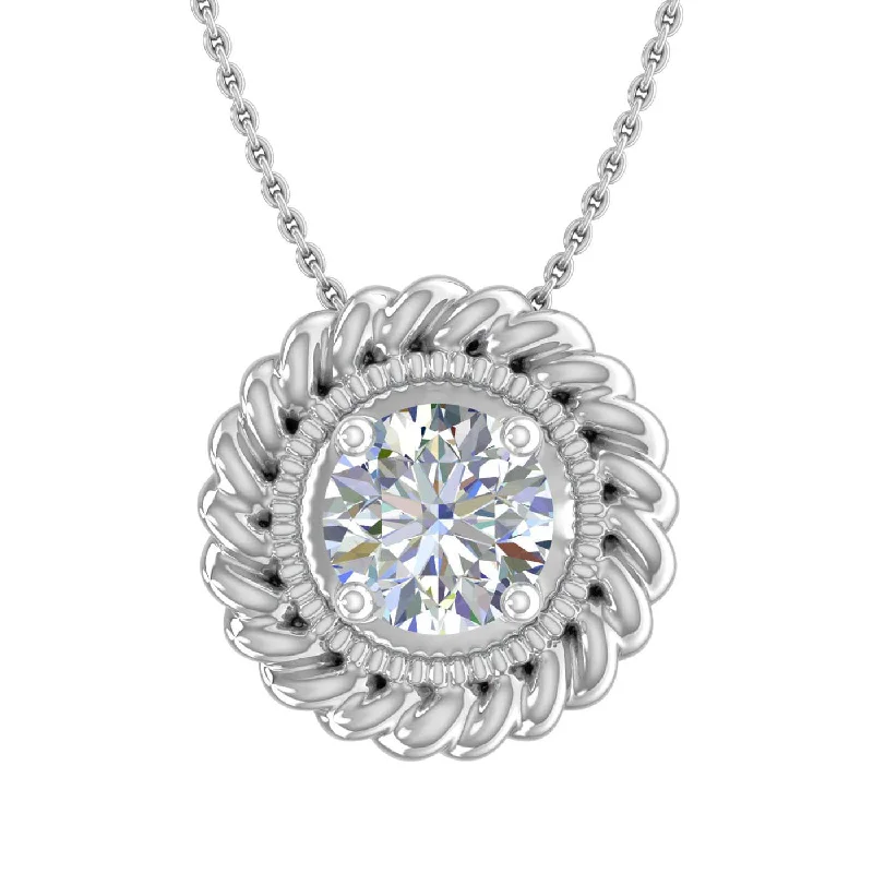 Shiny crystal necklaces-1/4 Carat Diamond Solitaire Floral Pendant Necklace in Gold (Included Silver Chain) - IGI Certified