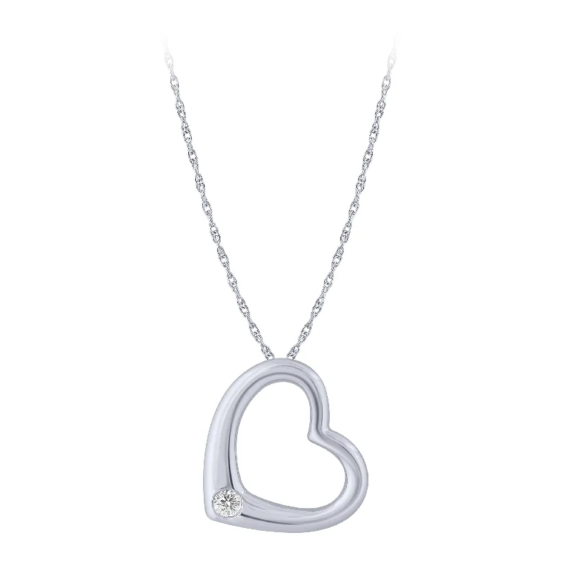 Cosmic charm necklaces-14K White Gold 1/20Ct Diamond Heart Pendant W/ Diamond