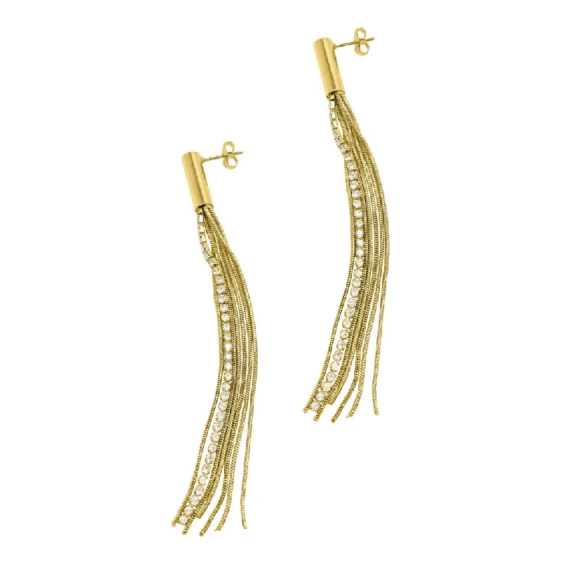 Polished bead earrings-Tarnish Resistant 14k Gold Plated Fringe Drop Earrings