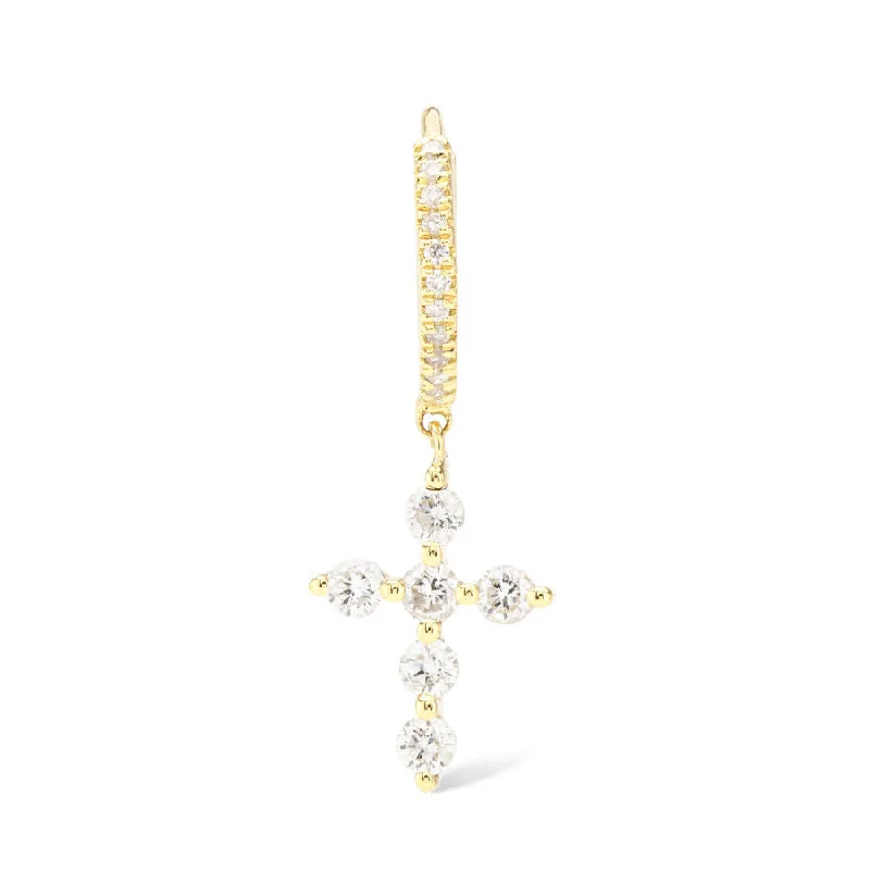 Pavéd Cross Piercing 18K Gold, Whitegold or Rosegold Hoop w. Diamond