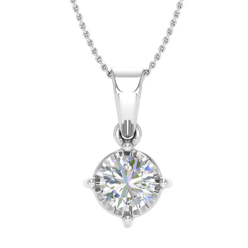 Raw woven necklaces-1/3 Carat 4-Prong Set Diamond Solitaire Pendant Necklace in Gold (Silver Chain Included) - IGI Certified