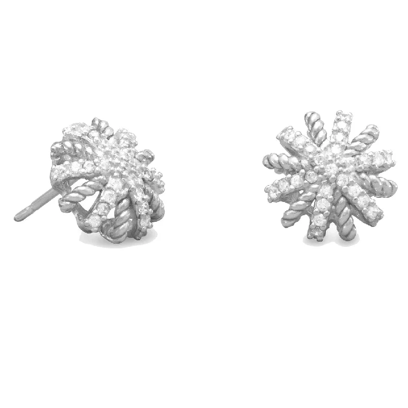 Topaz stone earrings-Starburst Stud Earrings with Rope Sterling Silver with Cubic Zirconia