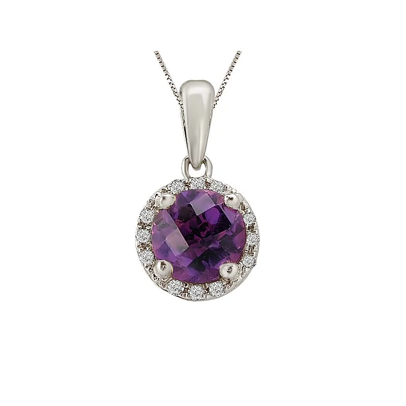 Thin silk necklaces-Amethyst Diamond Halo Necklace