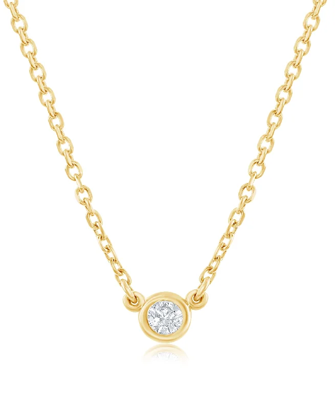 Fine drop necklaces-14K Yellow Gold Bezel-Set Diamond Solitaire Necklace - 0.05ct, G, SI1, 18-Inch Chain