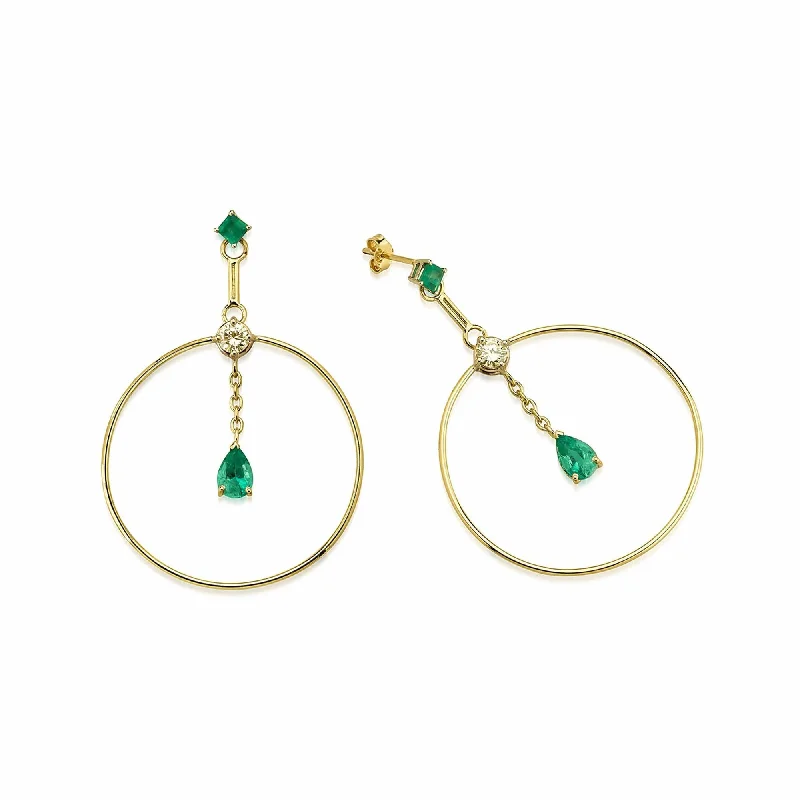 Artisia Circle 18K Gold Earrings w. Diamonds & Emeralds