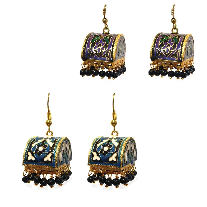 Cedar wood earrings-Combo Pack Of 2 Pairs Of Earrings, Gold, Silver Hot and Bold TrendsTops Earring for Girls & Women