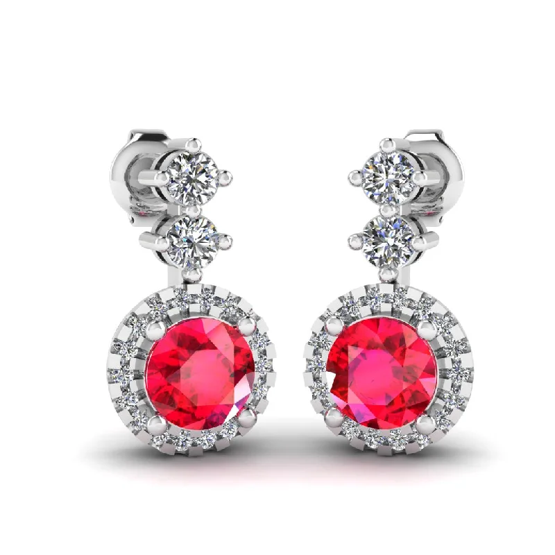 Glossy enamel earrings-Ruby 1.10 Carat Round Shape Halo Lab Grown Diamond Drop Earrings E1RBR