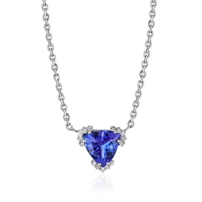 Agate gem necklaces-Trillion Tanzanite with Diamond Necklace