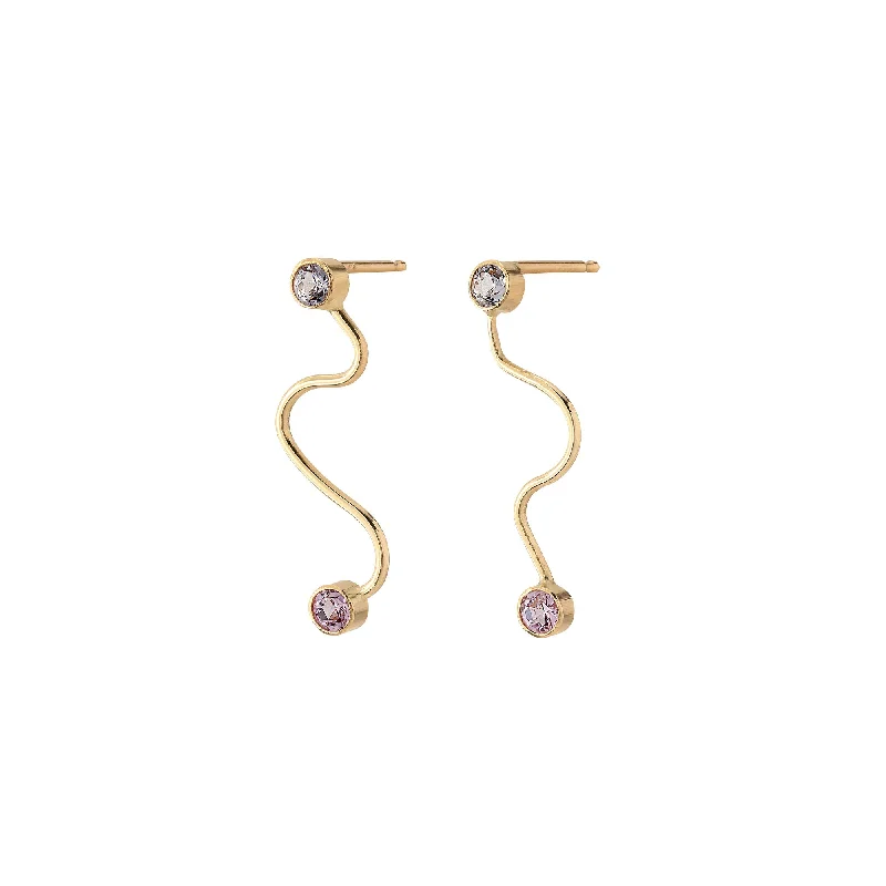 Doodle 14K Gold Earpins w. Sapphire & Spinel