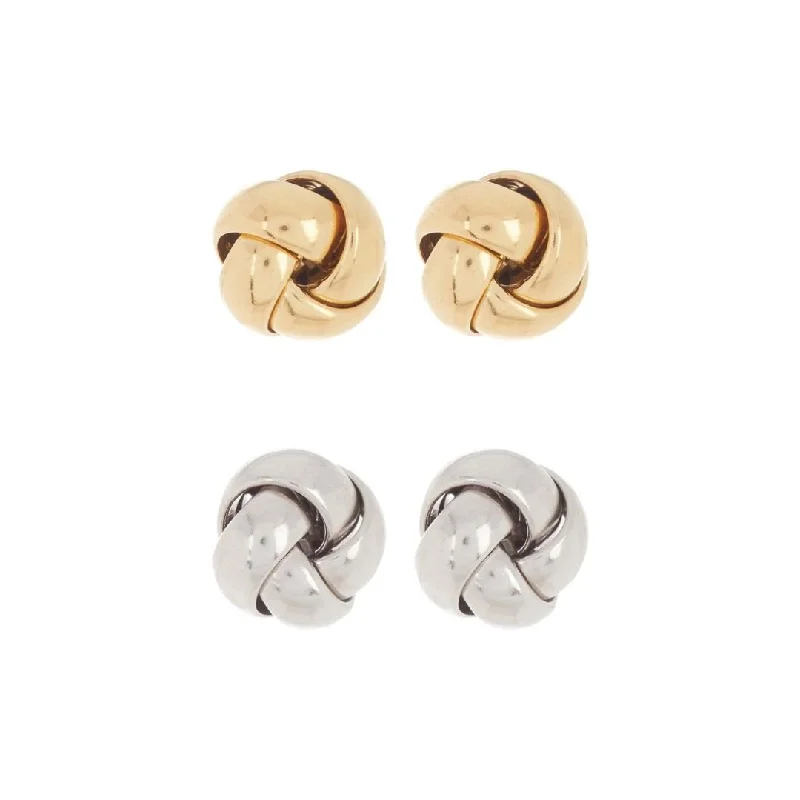 Alloy metal earrings-14k Gold Plated and Rhodium Plated Knot Stud Set