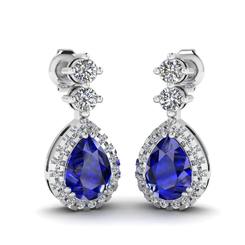 Coiled wire earrings-Sapphire 1.30 Carat Pear Shape Halo Lab Grown Diamond Drop Earrings E1PSS