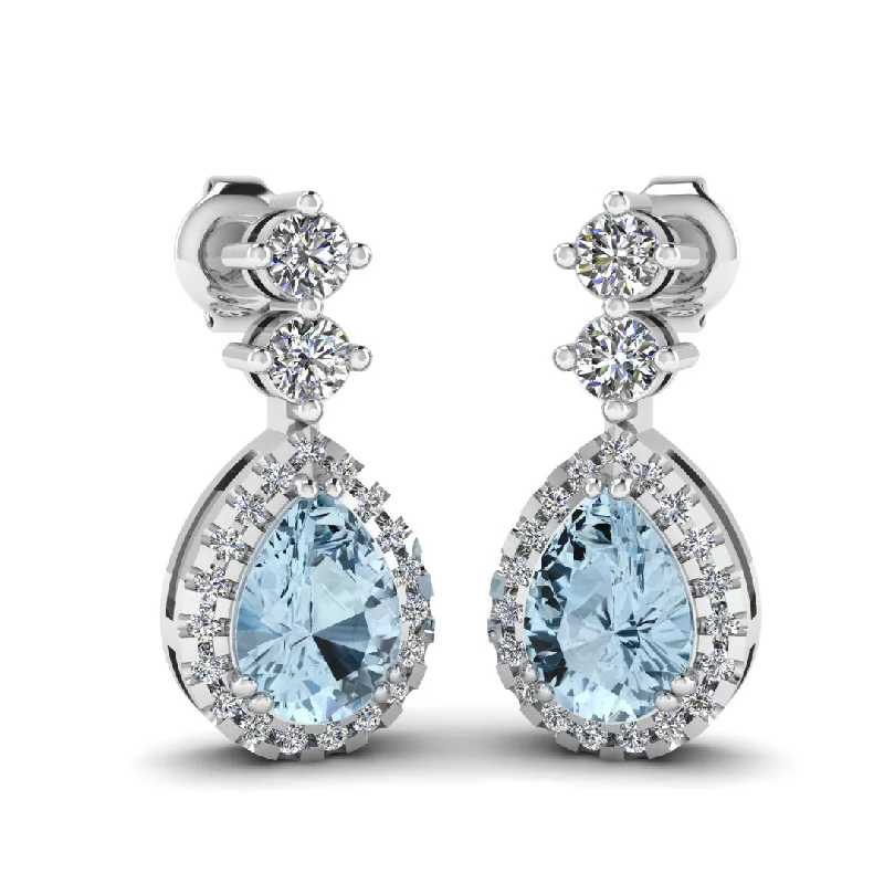 Hawk feather earrings-Aquamarine 1.30 Carat Pear Shape Halo Natural Diamond Drop Earrings E1PSA