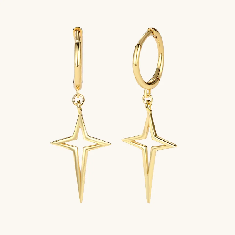 Wanderer weave earrings-Star Drop Charm Mini Hoops