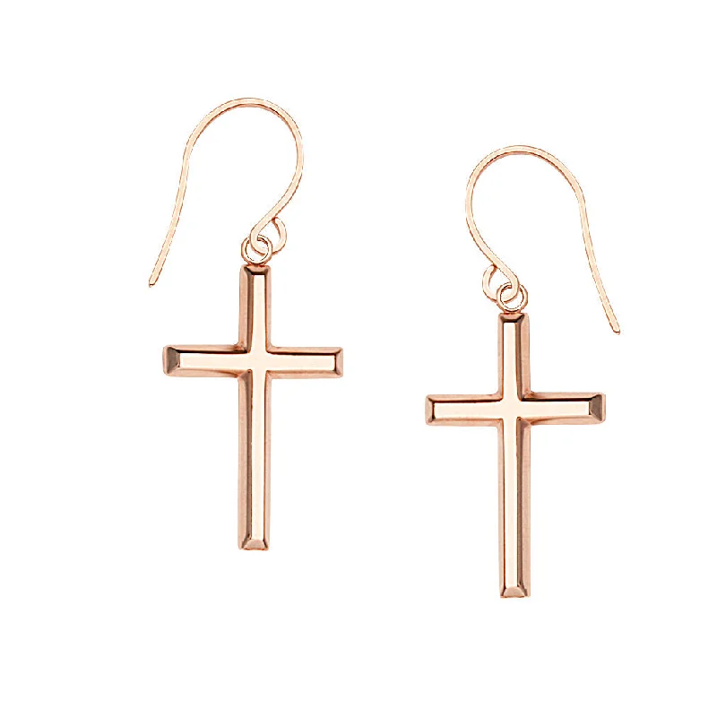 Polished bead earrings-14k Rose Gold Dangle Cross Earrings East2West Collection