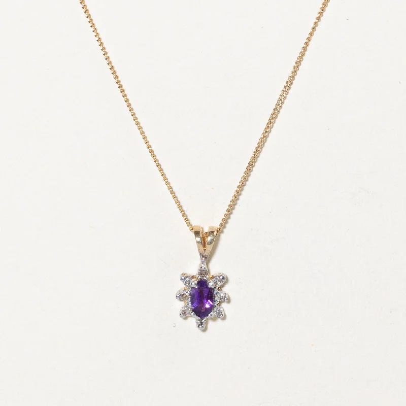 Half moon necklaces-Amethyst & Diamond Pendant Necklace | 0.17ct, 0.04ctw | 16" |