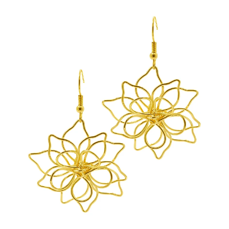 Polished art earrings-14k Gold Plated Wire Flower Earrings