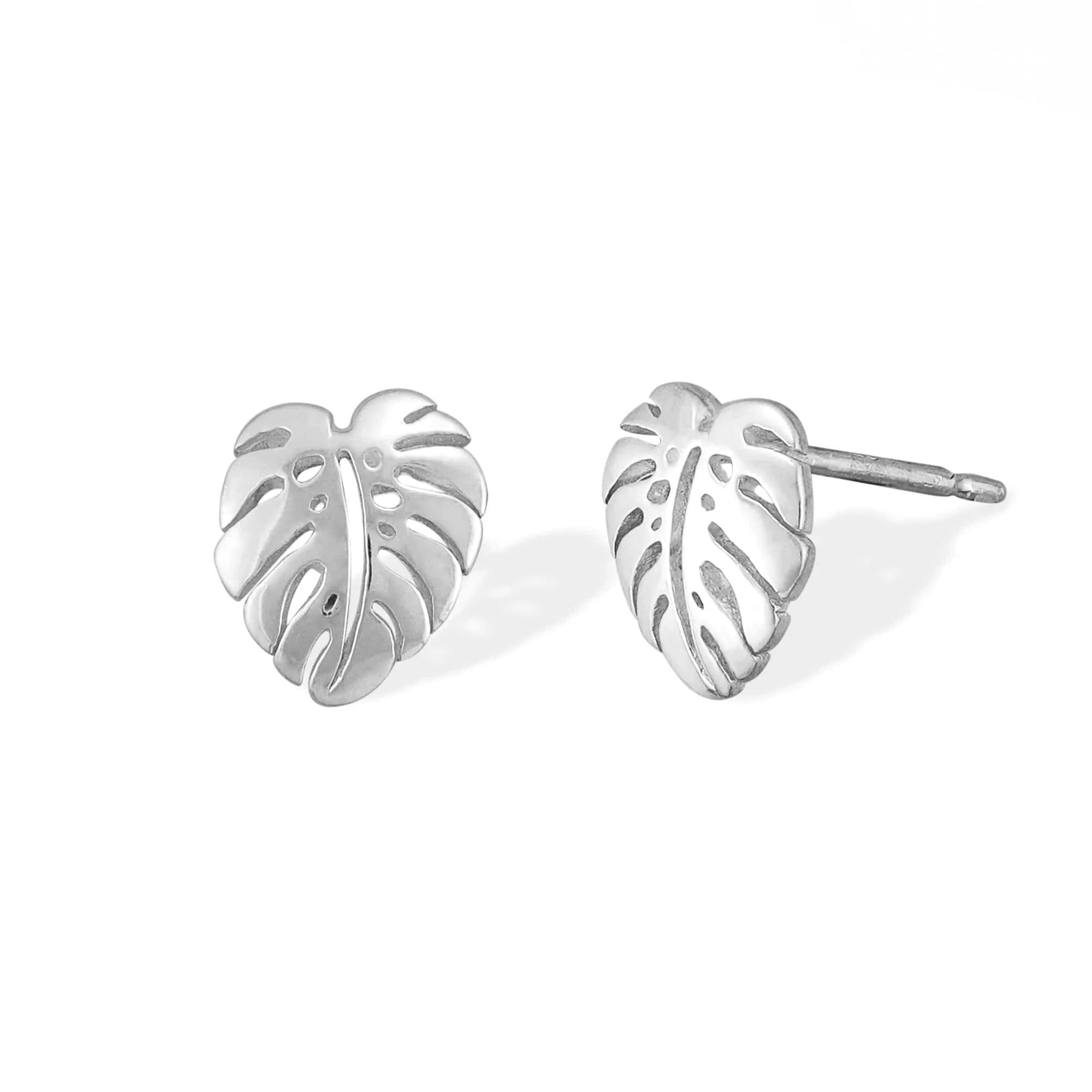 Sleek gem earrings-Monstera Leaf Studs