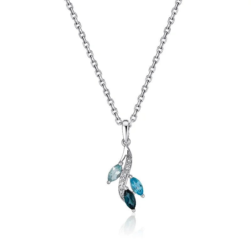 Stretch thread necklaces-Blue Topaz and Diamond Leaf Style Necklace