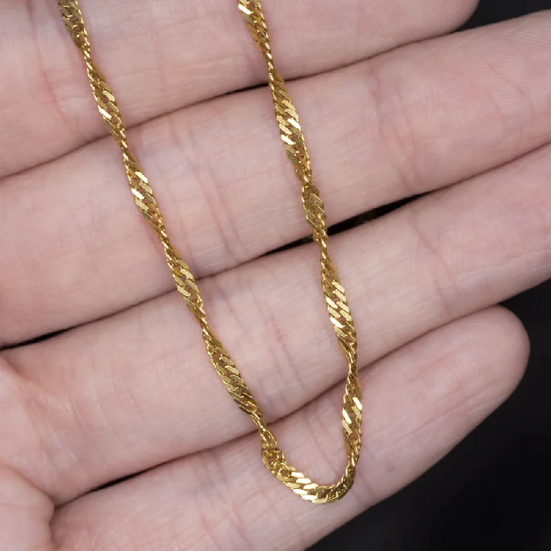 Floating gem necklaces-SOLID 18K YELLOW GOLD TWISTED CURB CHAIN 2.1mm 21 INCH MENS LADIES NECKLACE 21in