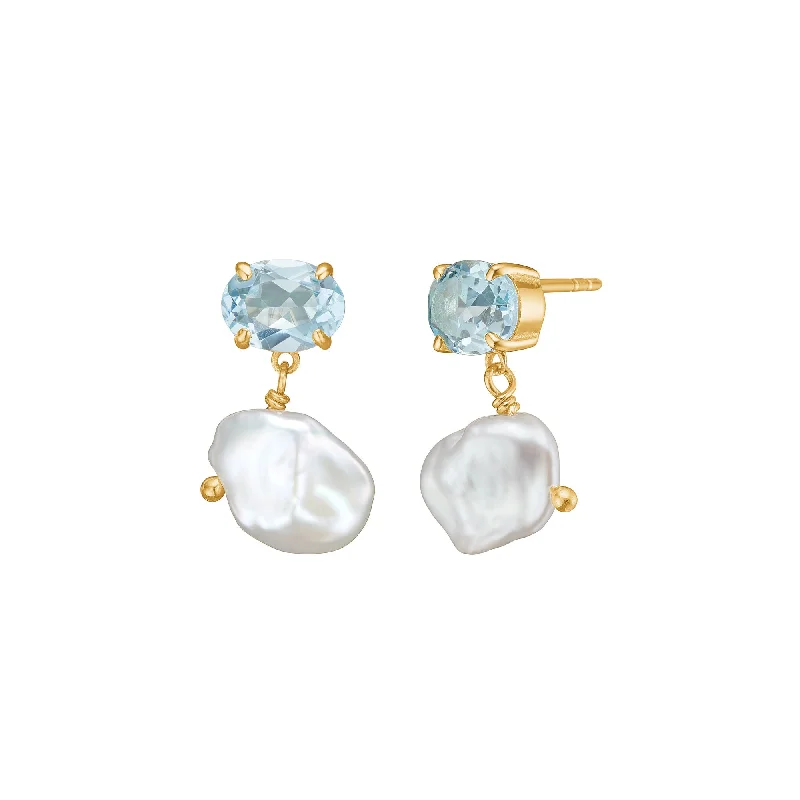 Mirage 18K Gold Plated Earrings w. Topaz & Pearls