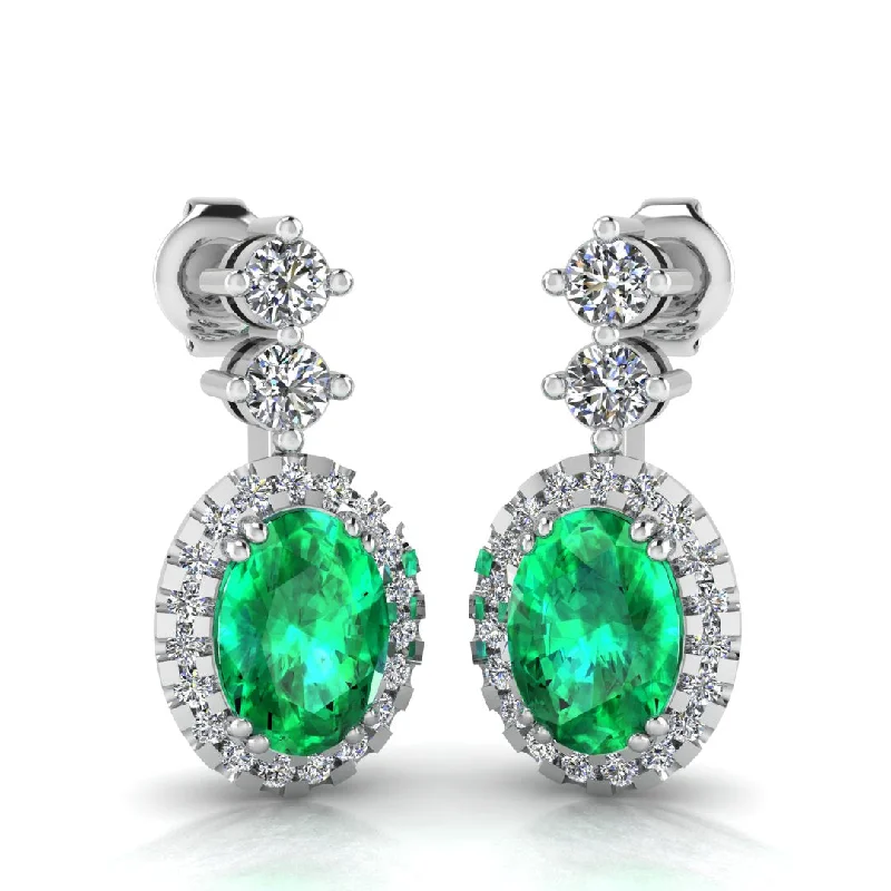 Fox wing earrings-Emerald 1.40 Carat Oval Shape Halo Natural Diamond Drop Earrings E1OCE