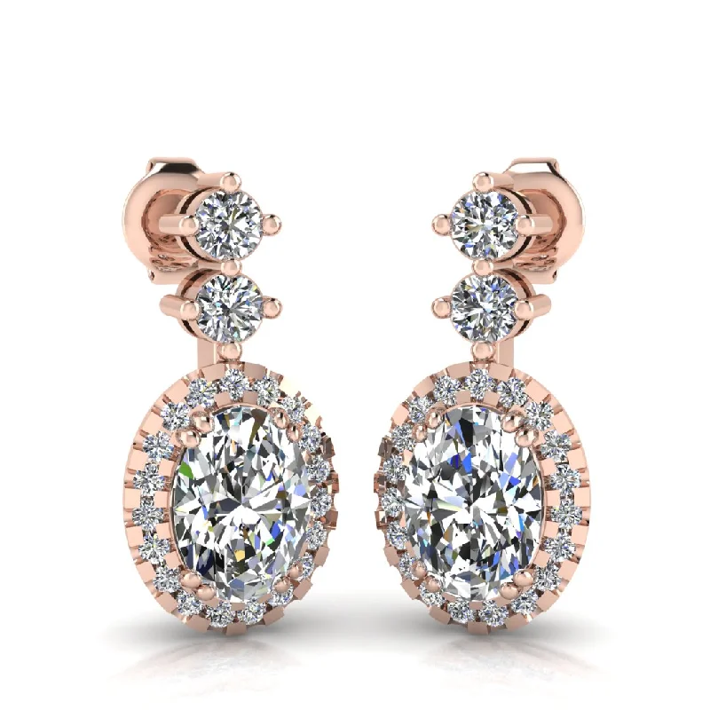 Polished bead earrings-1.40 Carat Oval Shape Halo Natural Diamond Drop Earrings E1OCD