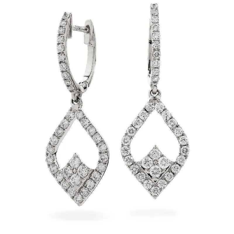 Sea motif earrings-DIAMOND FANCY DROP EARRINGS IN 18K WHITE GOLD